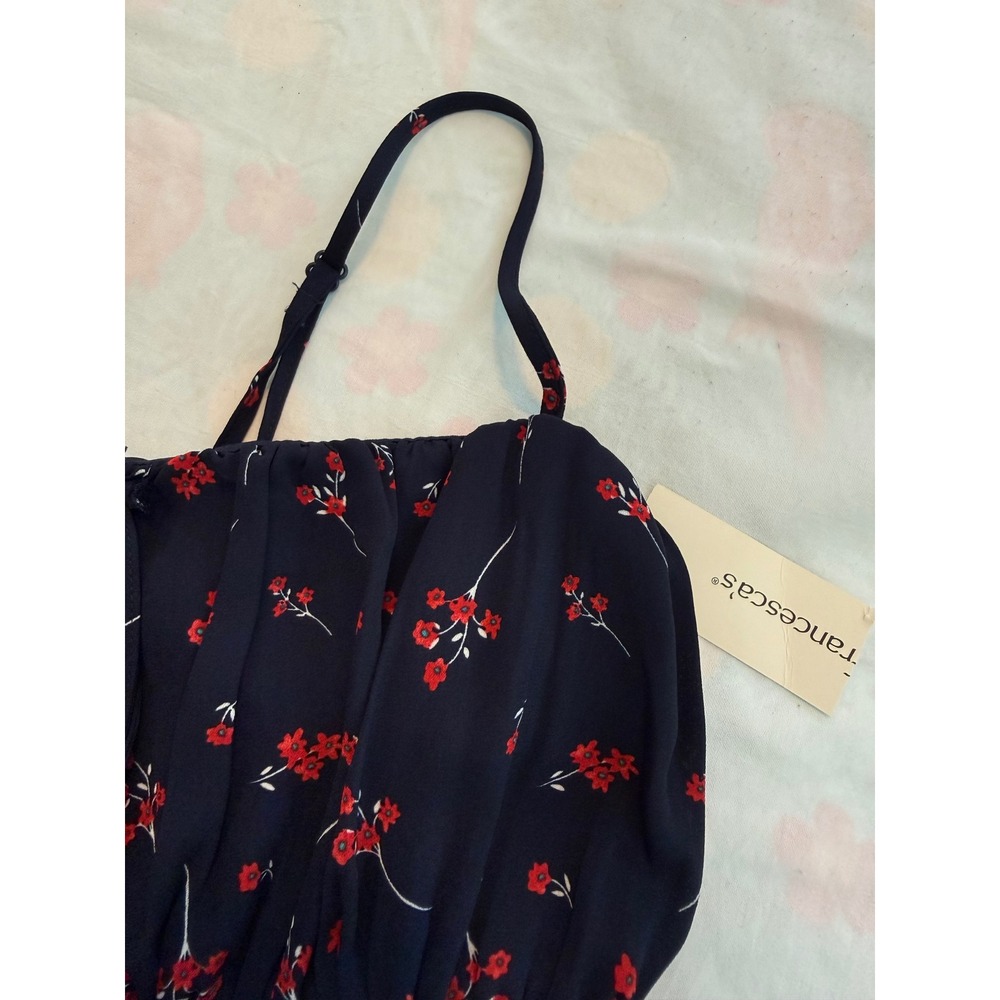 Francescas Navy Blue Red Floral Romper Adjustable Straps Smocked Back NWT - Picture 3 of 12